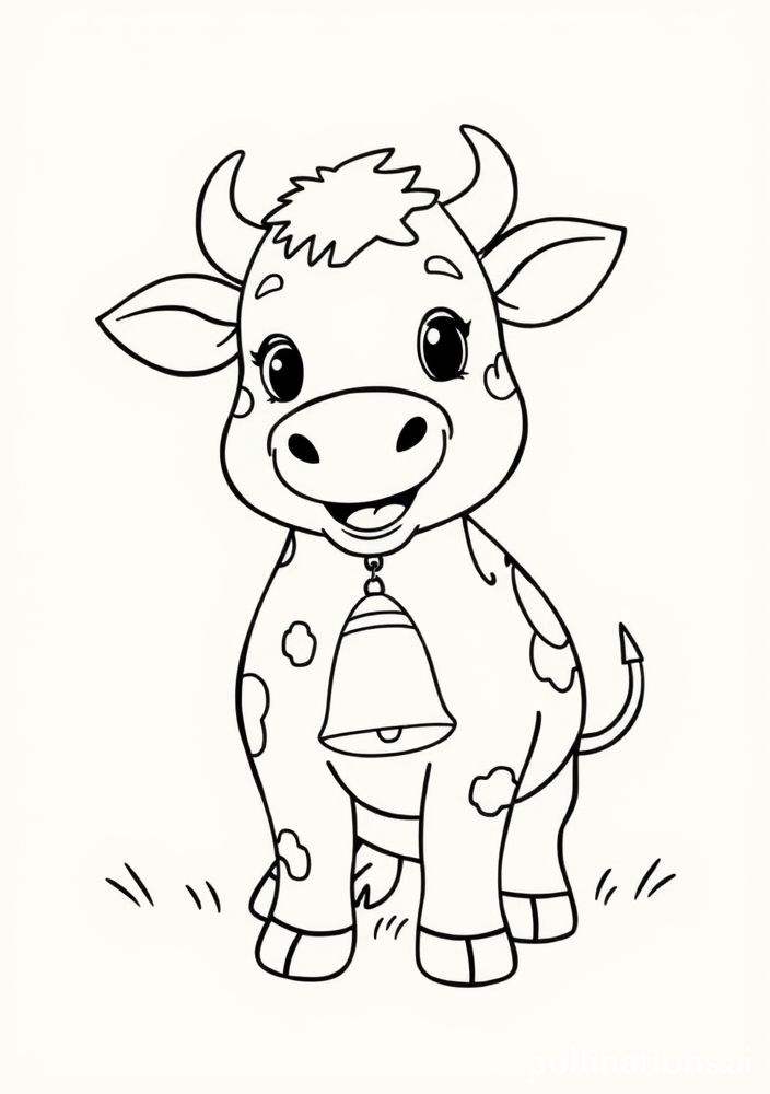 Desenho de Vaca feliz com sino para colorir