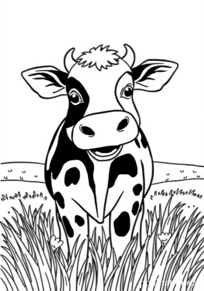 Desenho de Vaca feliz na Fazenda para colorir