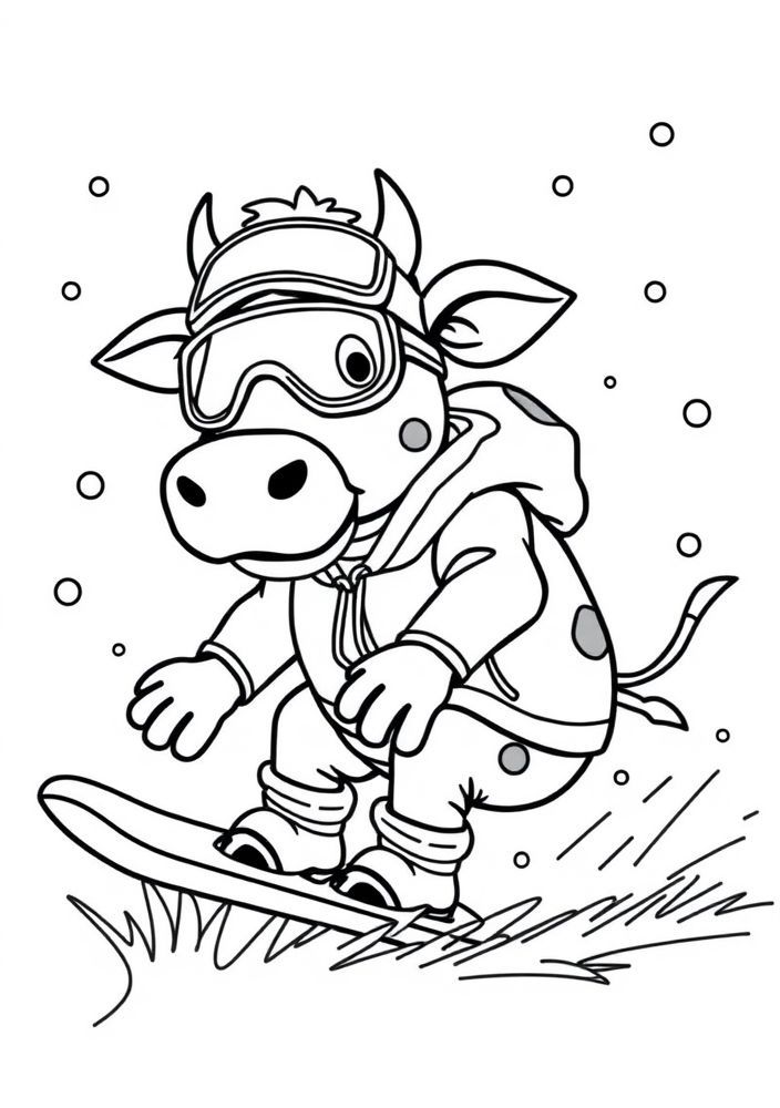 Desenho de Vaquinha com Snowboard