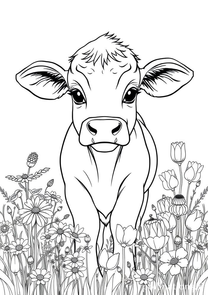 Desenho de Vaquinha em um Campo Florido