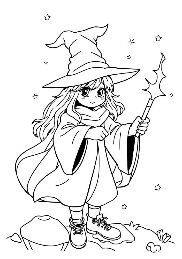 Desenho de Varinha Mágica de Bruxa para Colorir