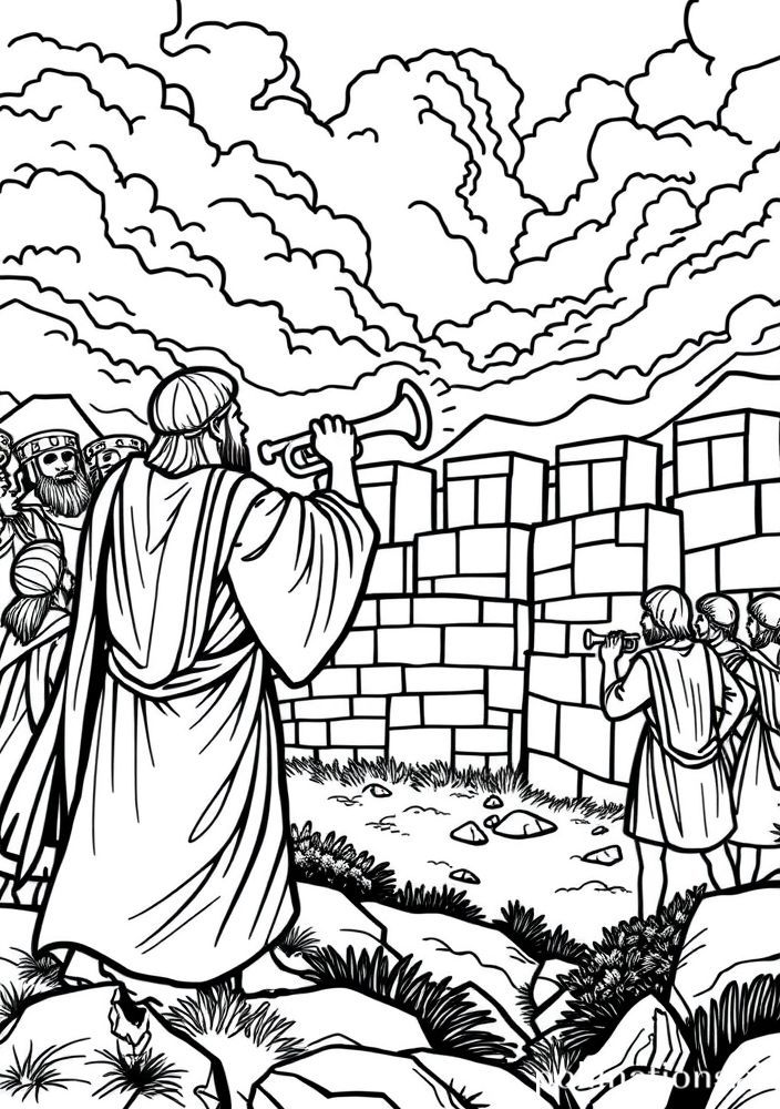Desenho de a Batalha de Jericó para colorir