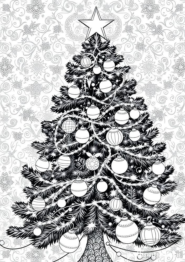 Desenho de árvore de Natal com enfeites para colorir