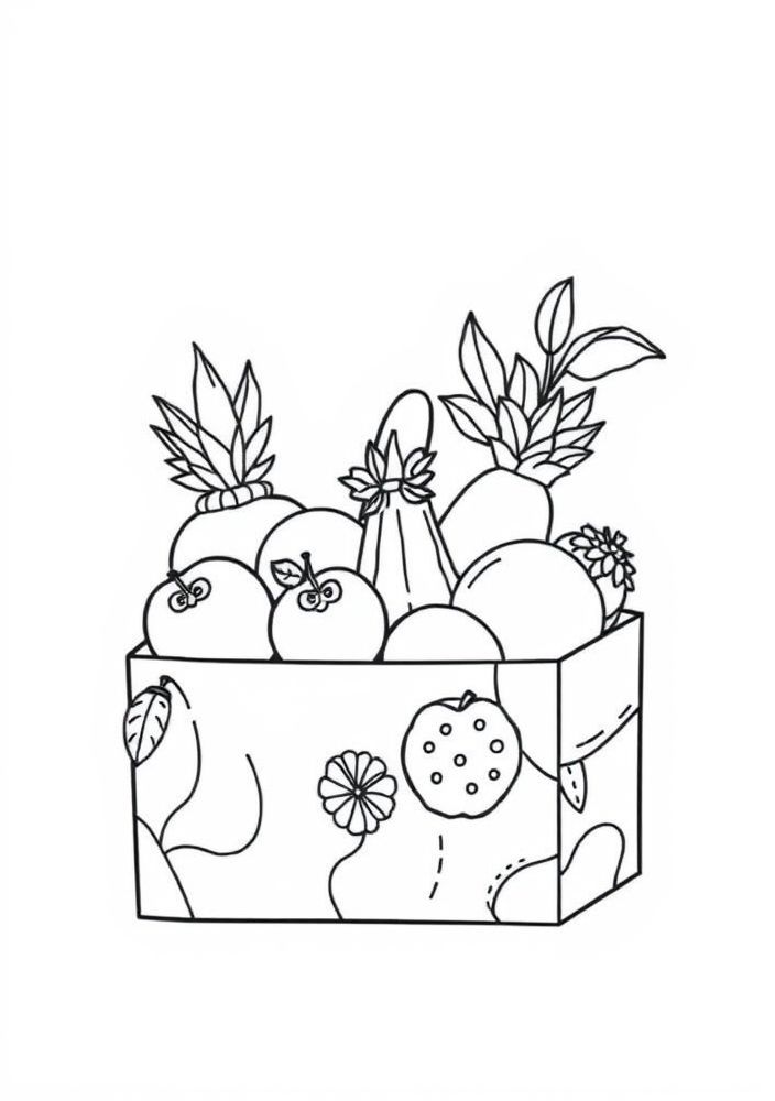 Desenho de caixa de frutas para colorir