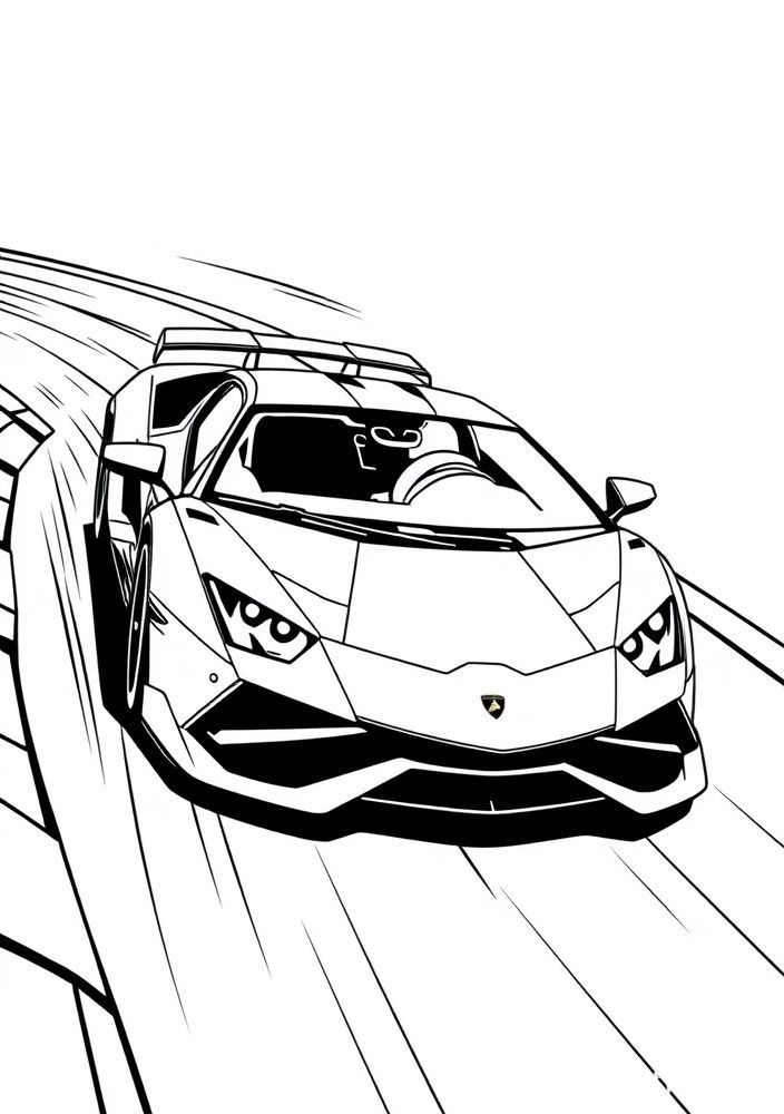 Desenho de carro Lamborghini em pista de corrida para colorir