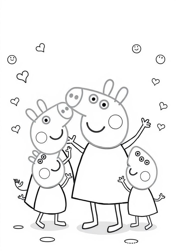 Desenho de dança da Peppa Pig com seus amigos para colorir