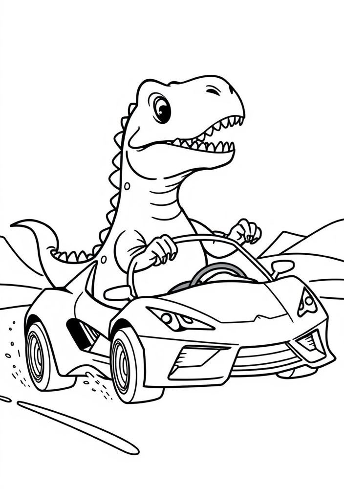Desenho de dinossauro no carro esporte para colorir