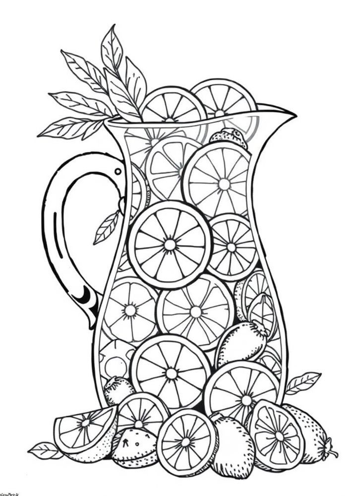 Desenho de frutas em uma jarra para colorir