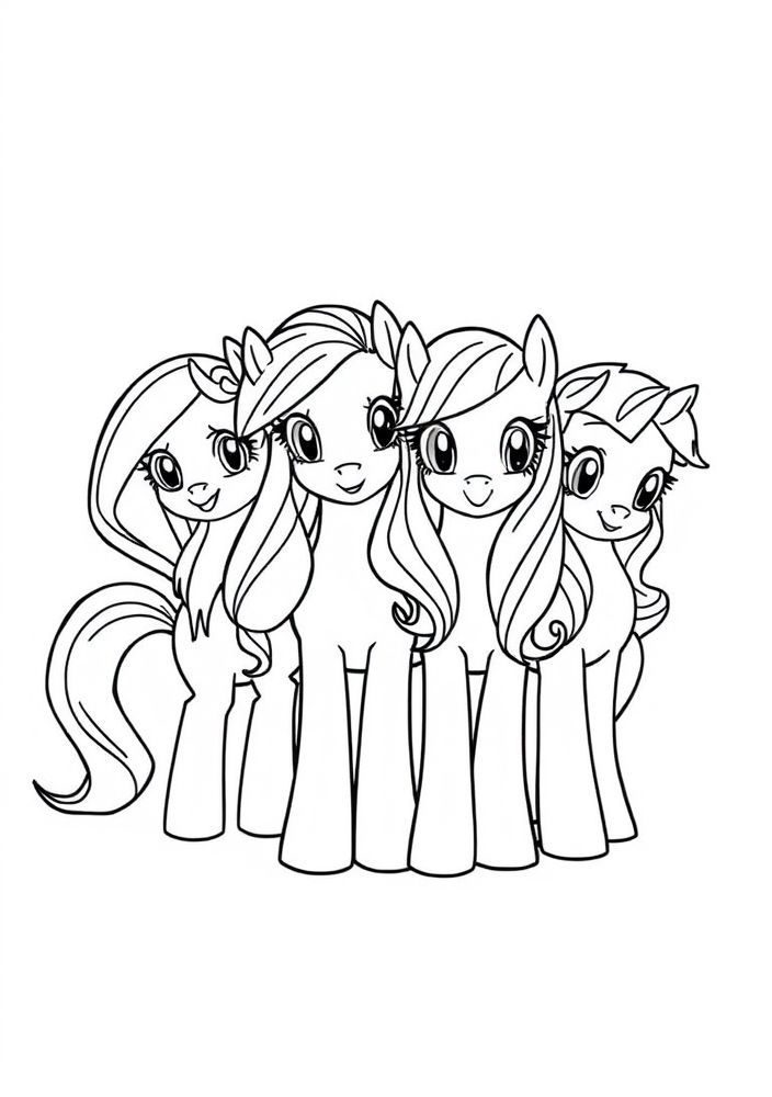 Desenho de todos os Pôneis juntos para colorir