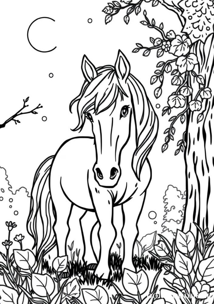 Desenho de um Pônei na Floresta Encantada para colorir