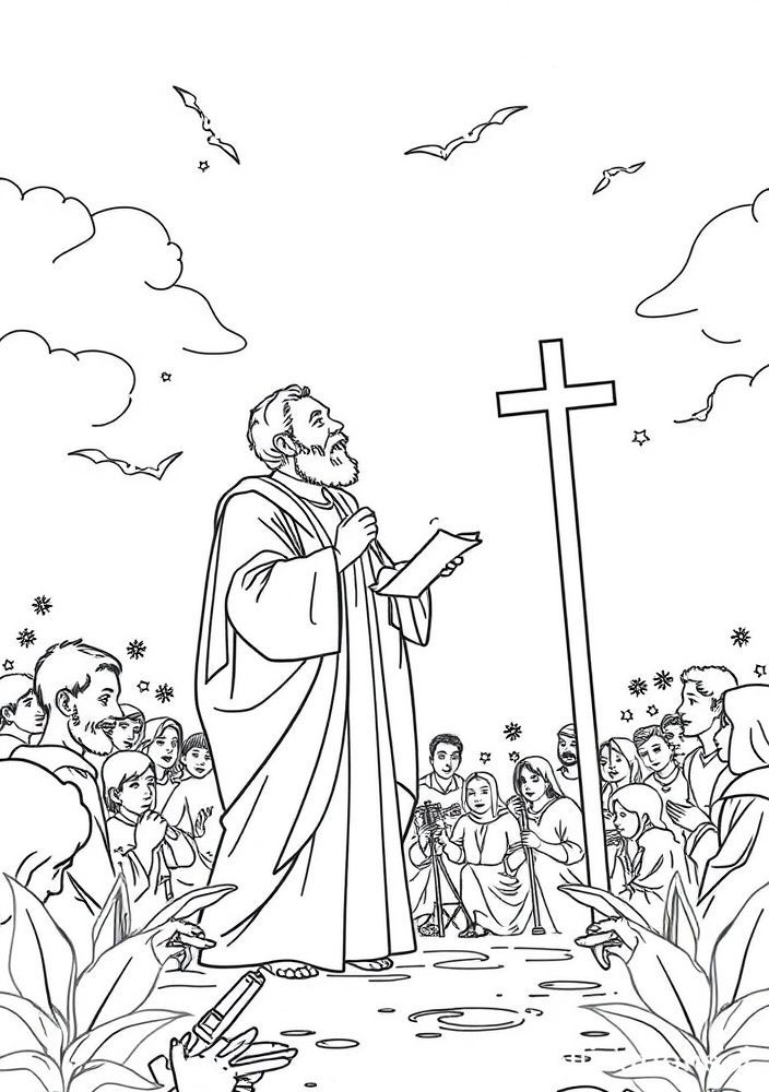 Desenho de um apóstolo em pregação para colorir