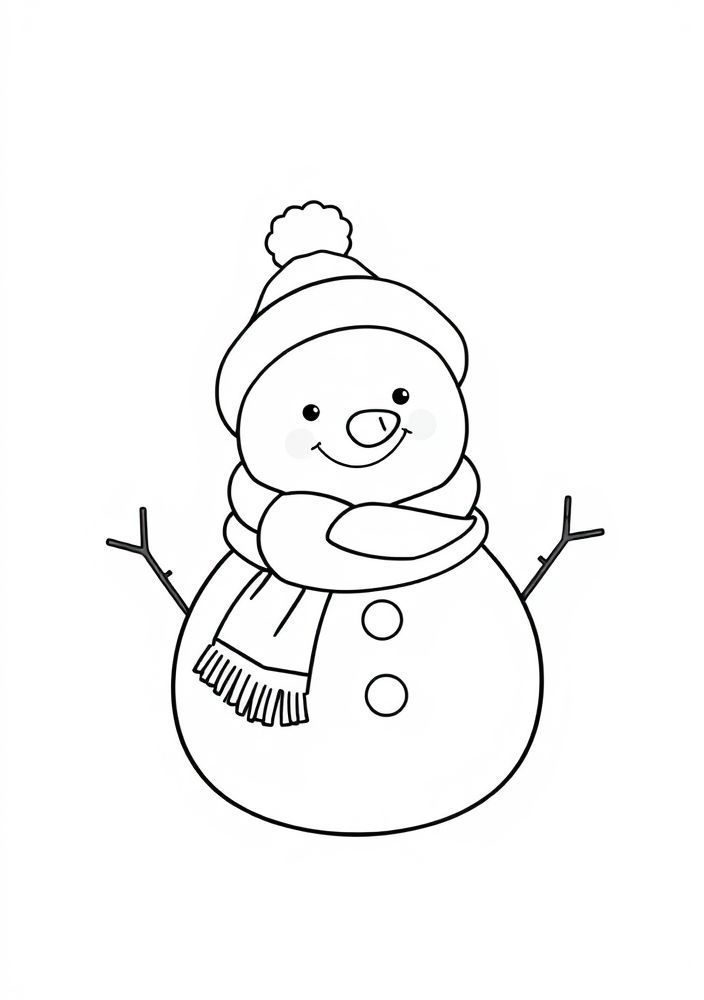 Desenho de um boneco de neve com cachecol para colorir