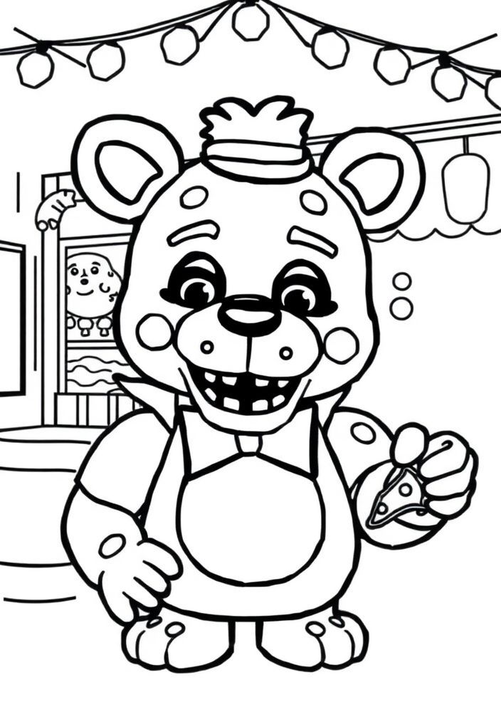 Desenho de um evento em Fazbear’s Pizzeria para colorir