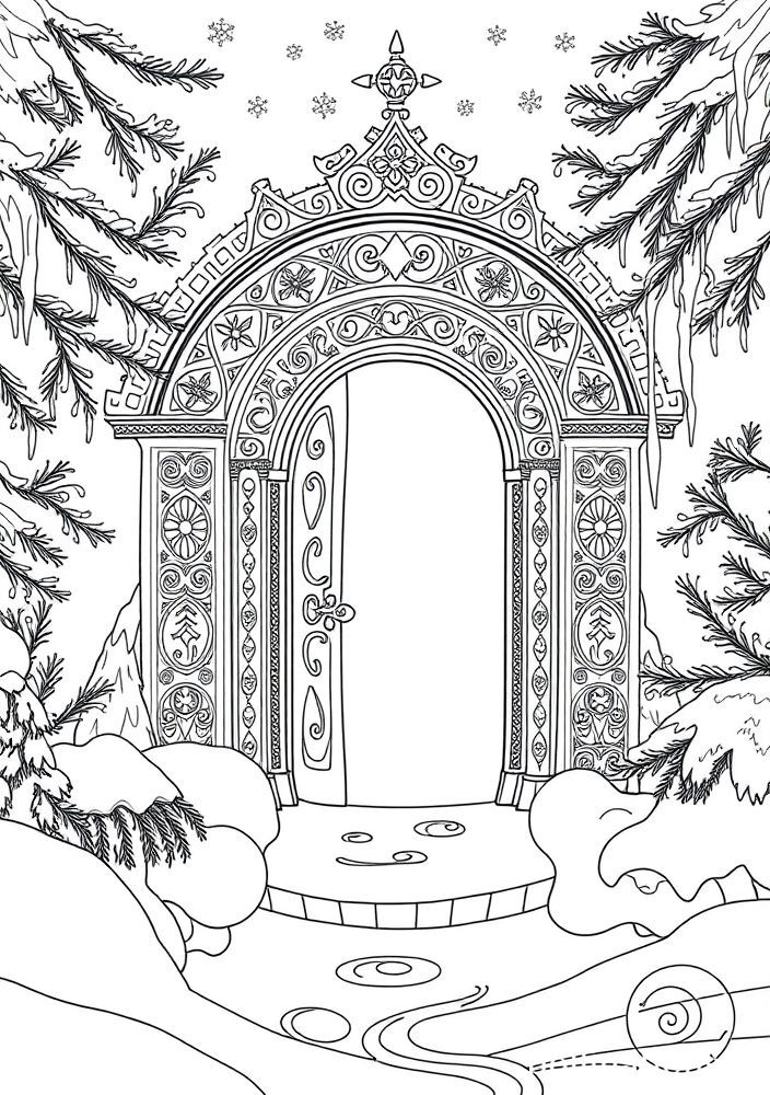 Desenho de um portal mágico do reino de Arendelle para colorir