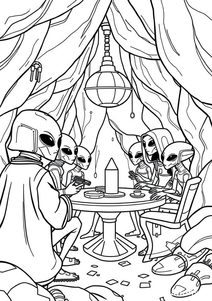 Desenho de uma cantina de Tatooine para colorir