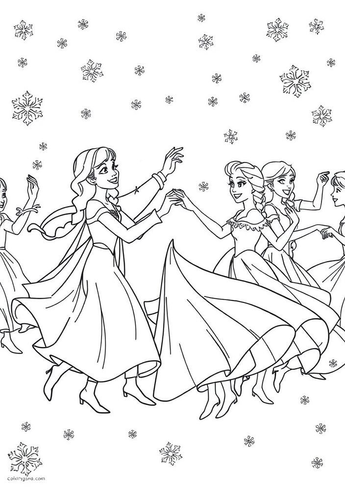 Desenho de uma cena de dança em Frozen para colorir