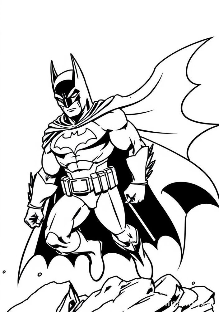Desenho do Batman com sua capa esvoaçante para colorir