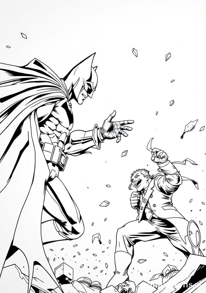 Desenho do Batman contra o Coringa para colorir