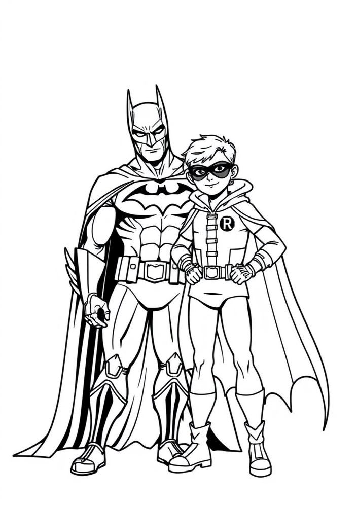 Desenho do Batman e Robin juntos para colorir