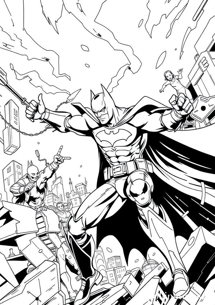 Desenho do Batman em um confronto épico para colorir