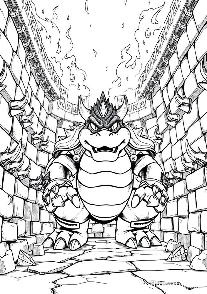 Desenho do Bowser em sua fortaleza para colorir