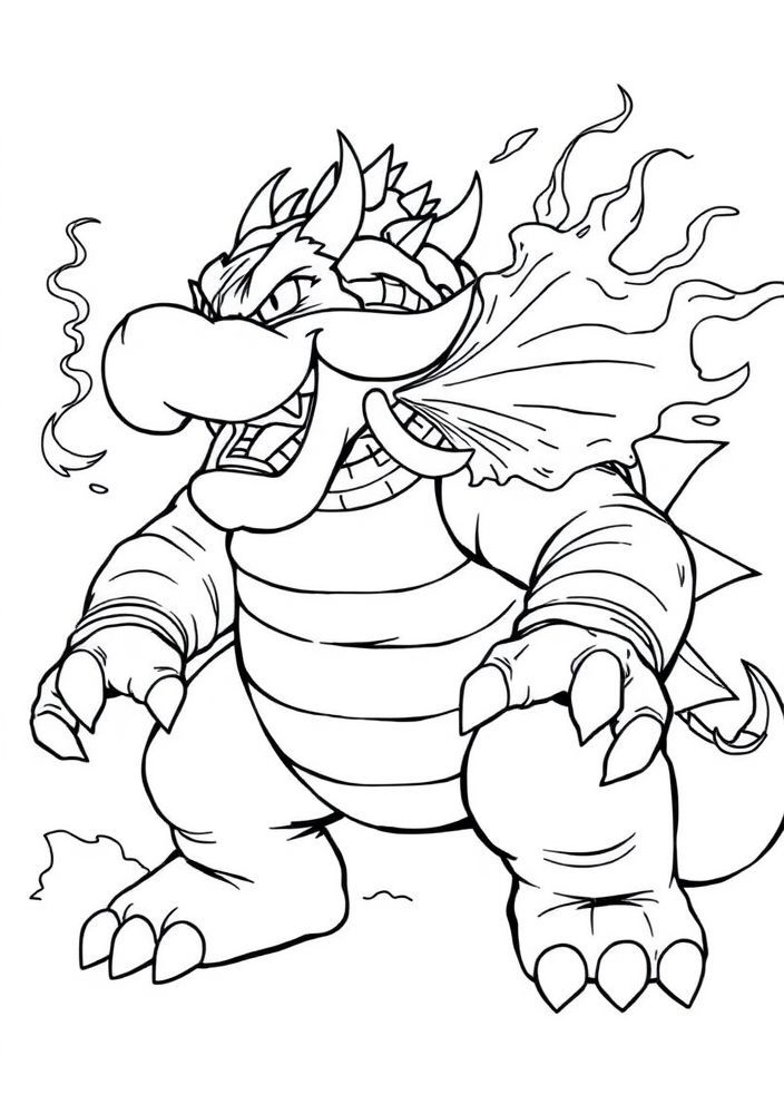Desenho do Bowser jogando fogo para colorir