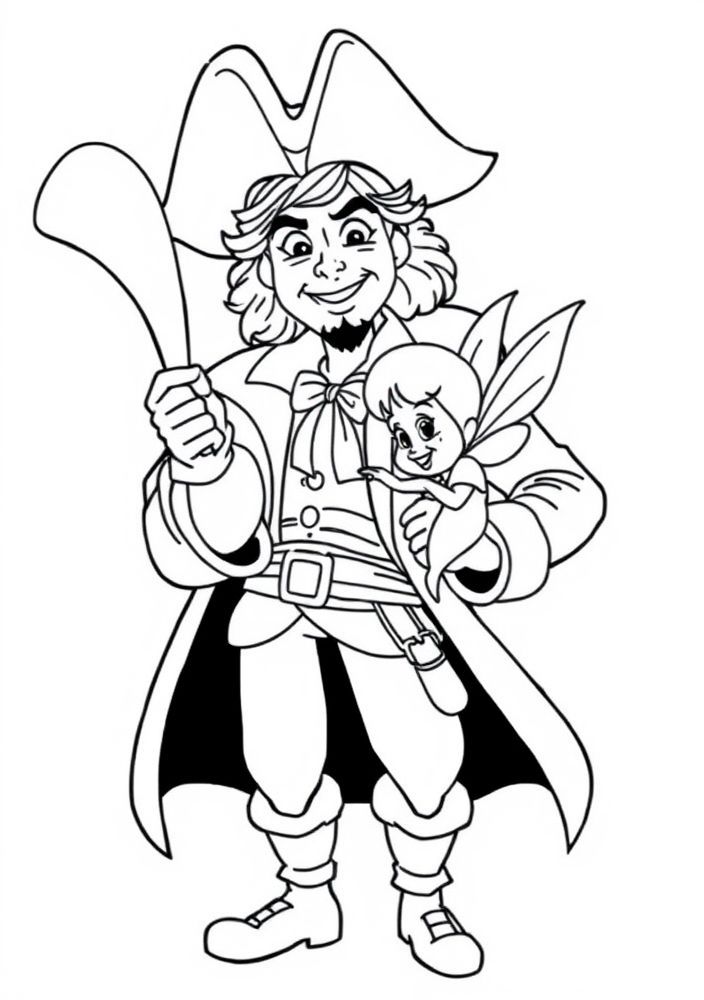 Desenho do Capitão Gancho e Sininho para colorir