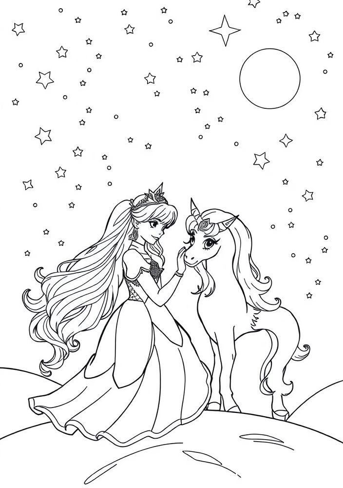 Desenho do Celestia e Luna em um céu estrelado para colorir