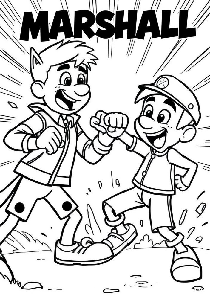 Desenho do Chase e do Marshall brigando para colorir