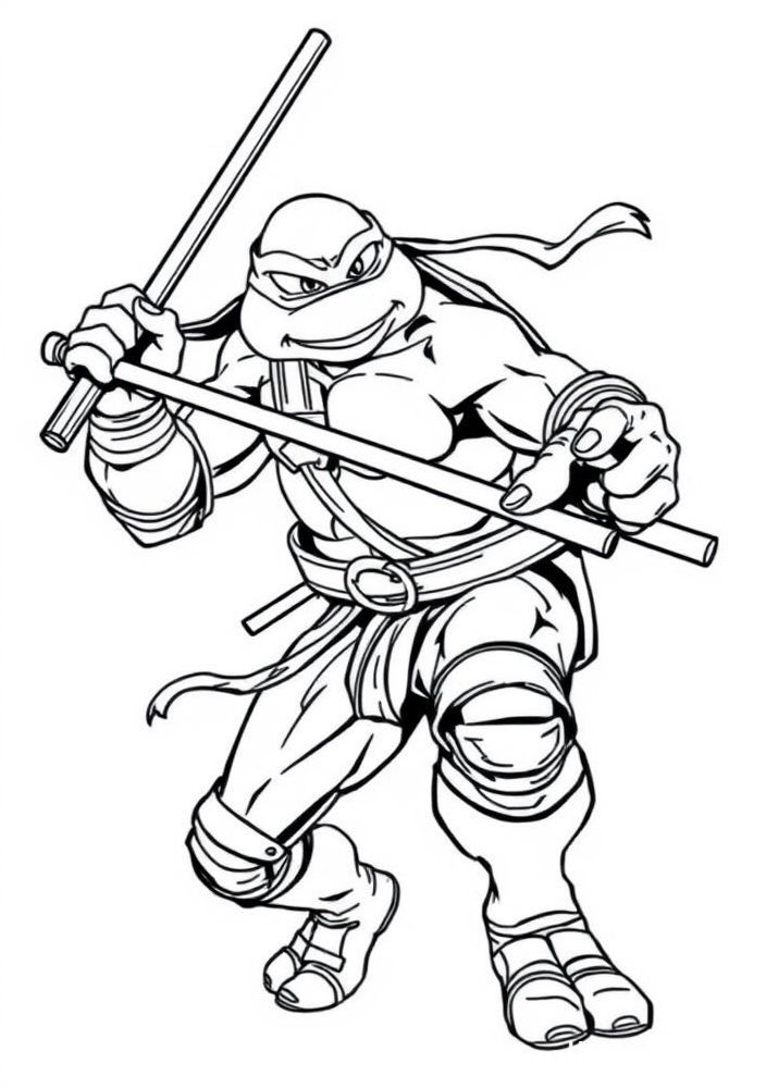 Desenho do Donatello com seu bastão para colorir