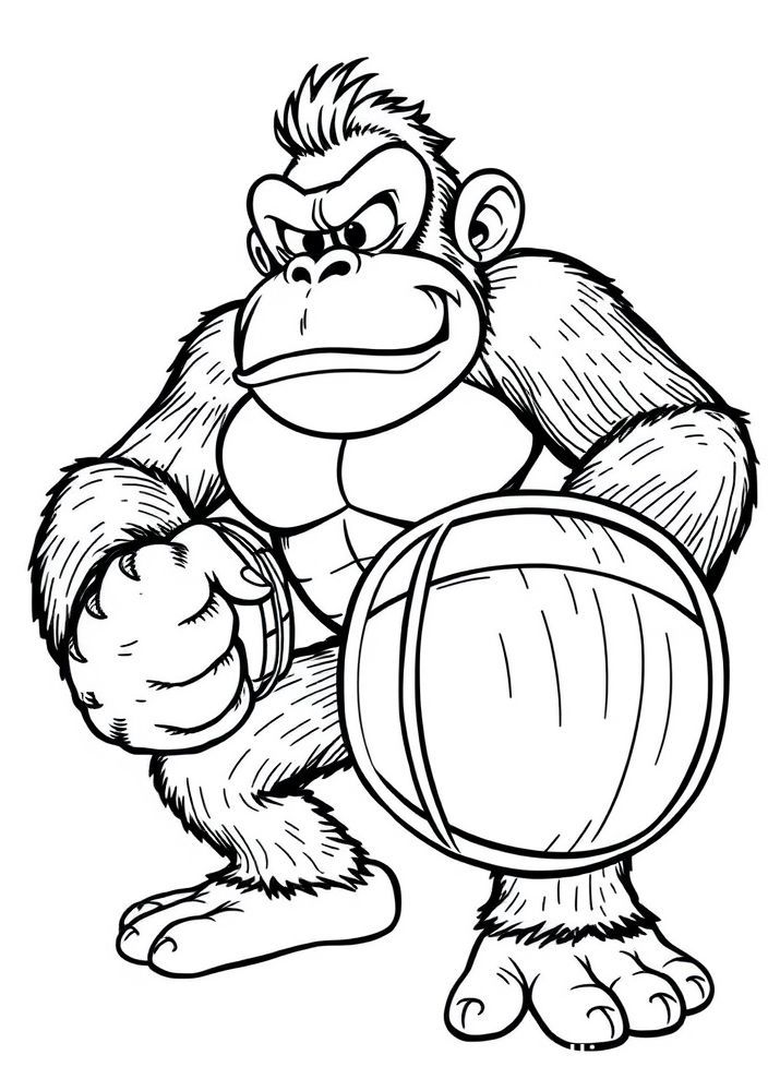 Desenho do Donkey Kong segurando barris para colorir