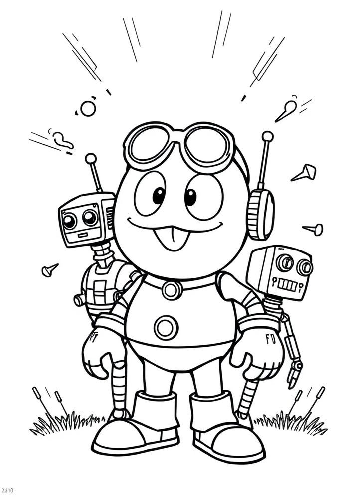 Desenho do Dr. Eggman com seus robôs para colorir