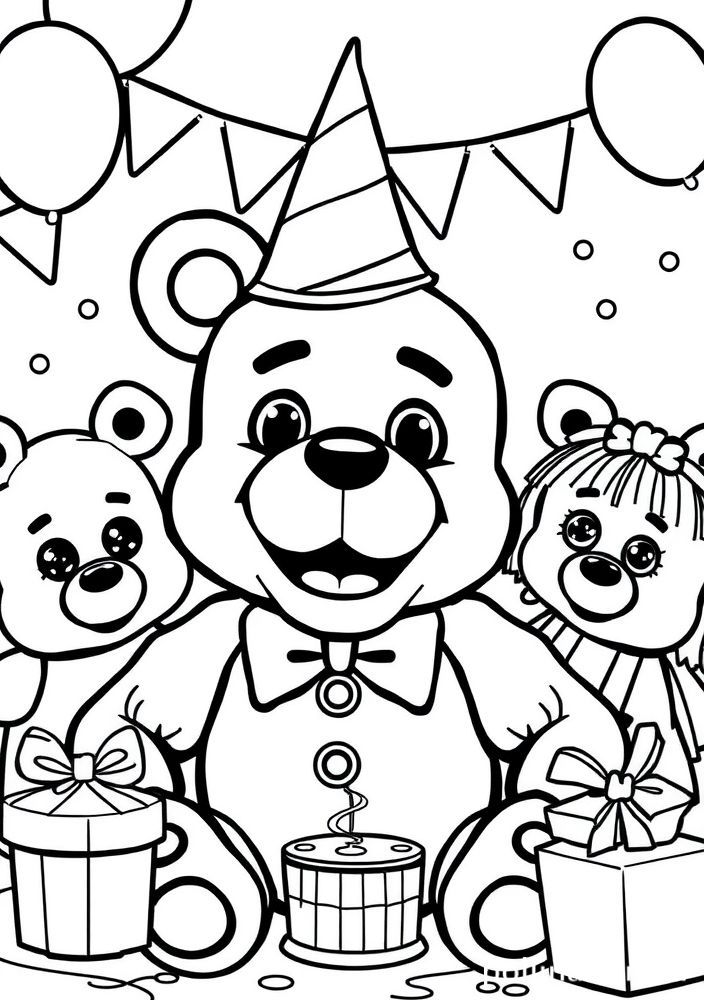 Desenho do Freddy em uma festa para colorir