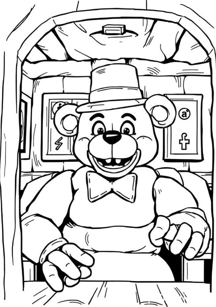 Desenho do Freddy em uma sala de controle para colorir
