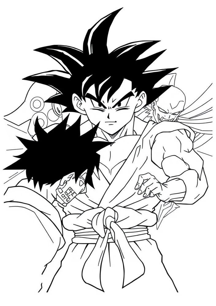 Desenho do Goku e seus vilões para colorir