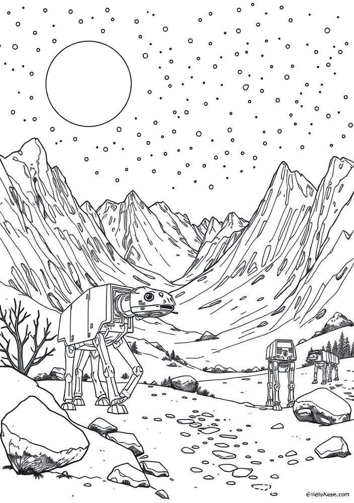 Desenho do Hoth com AT-ATs para colorir