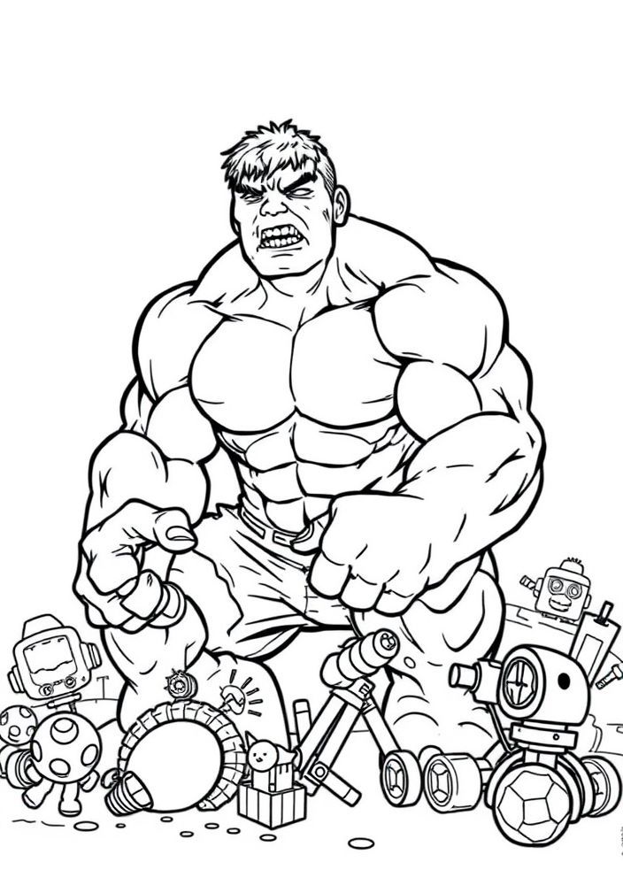 Desenho do Hulk com brinquedos para colorir