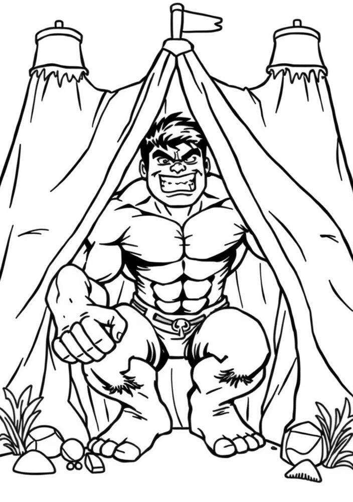 Desenho do Hulk construindo uma fortaleza de almofadas para colorir