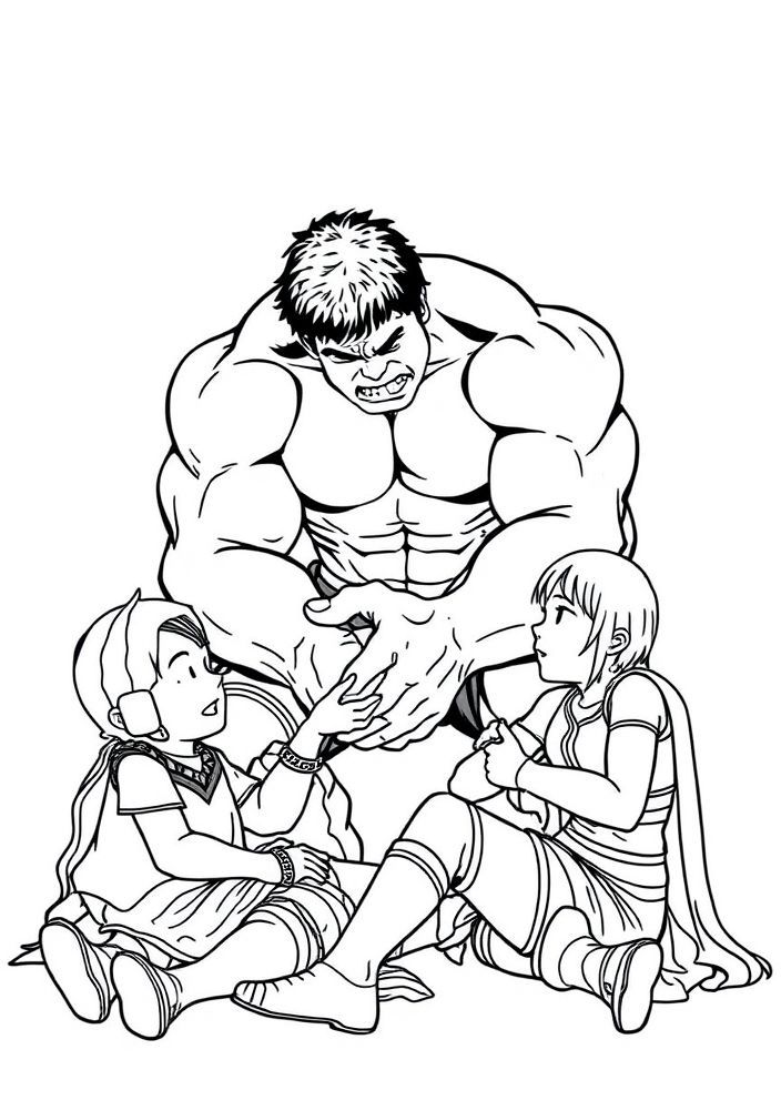 Desenho do Hulk curando personagens feridos para colorir