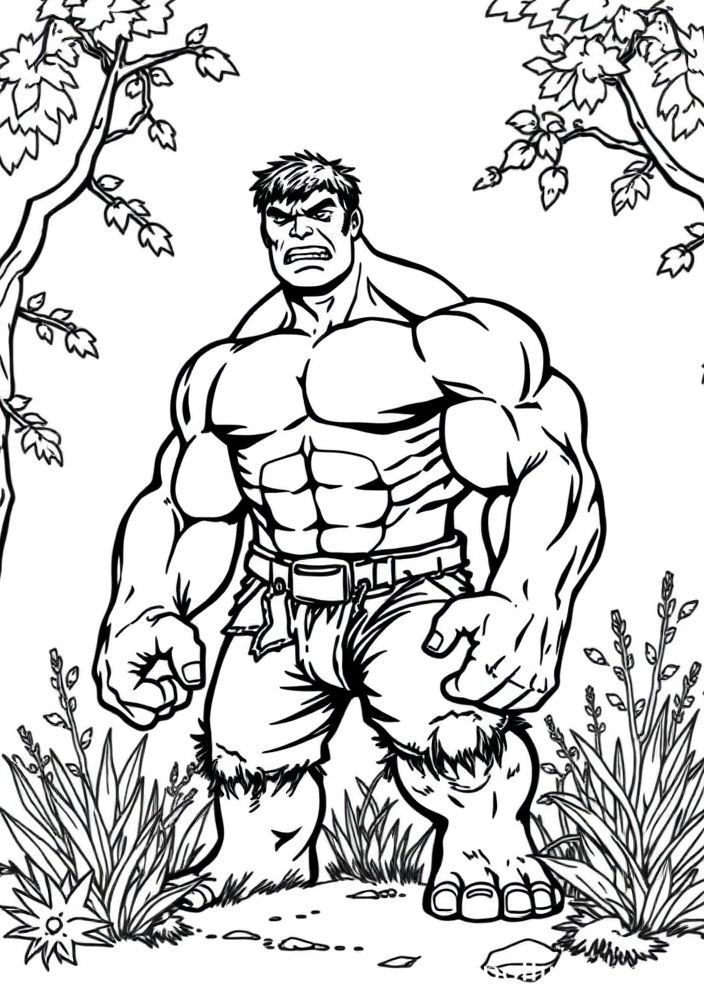 Desenho do Hulk em um momento de paz na natureza para colorir