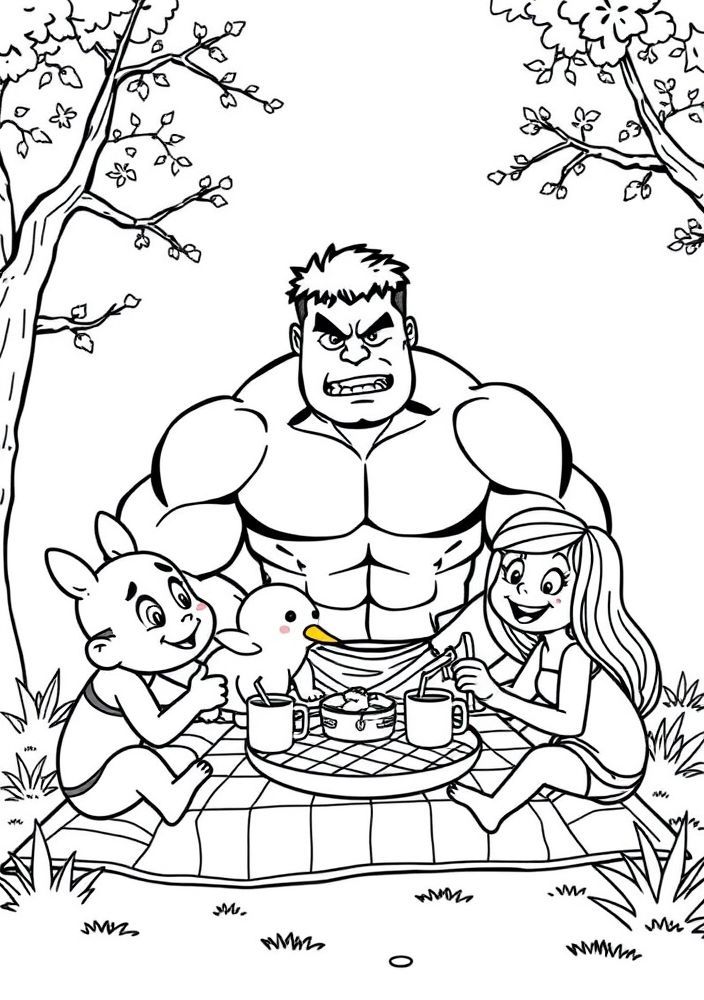 Desenho do Hulk em um picnic para colorir