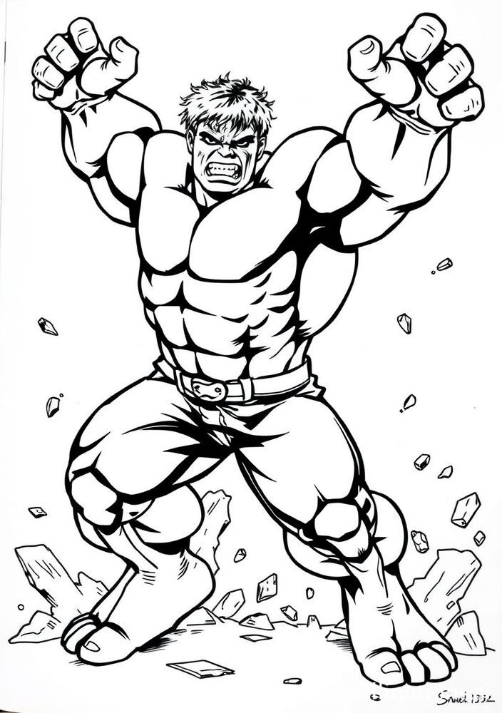Desenho do Hulk em uma transformação para colorir