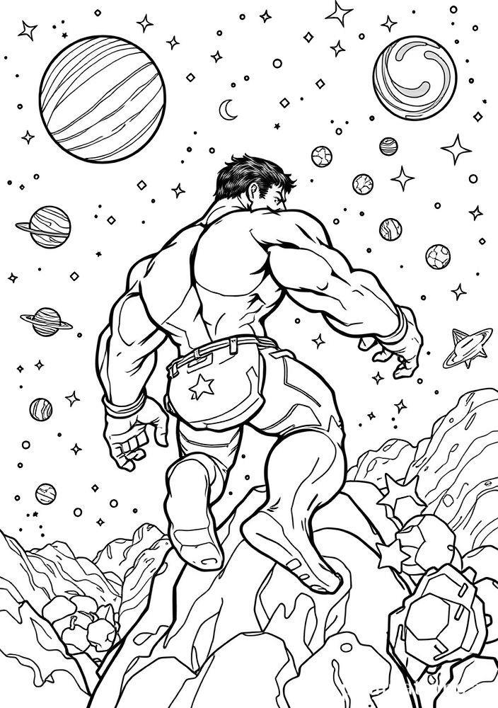 Desenho do Hulk explorando o espaço para colorir