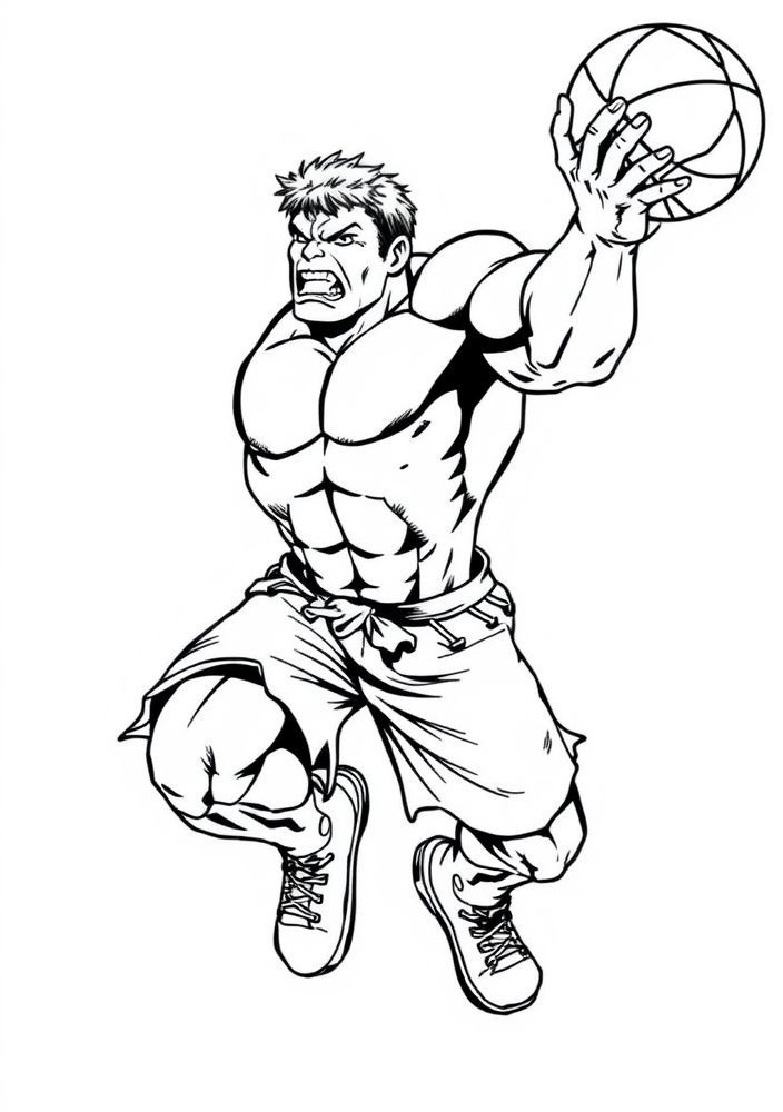 Desenho do Hulk jogando basquete para colorir