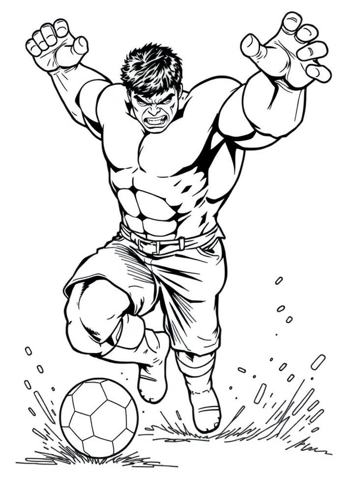 Desenho do Hulk jogando futebol para colorir