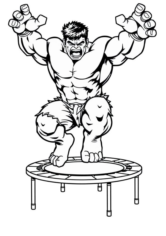 Desenho do Hulk saltando em um trampolim para colorir