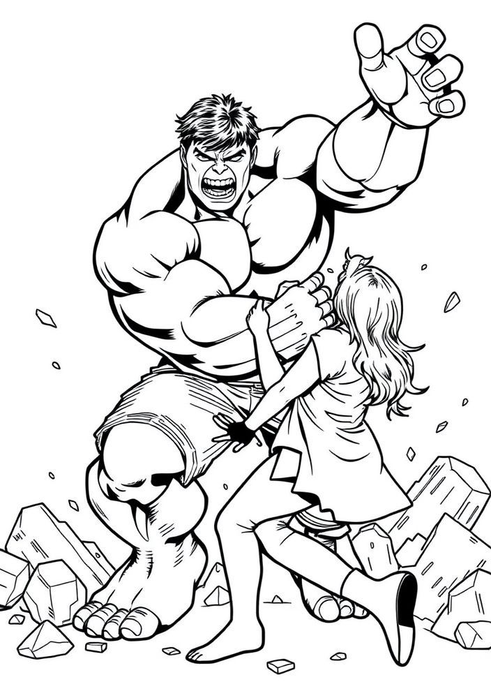 Desenho do Hulk salvando alguém para colorir