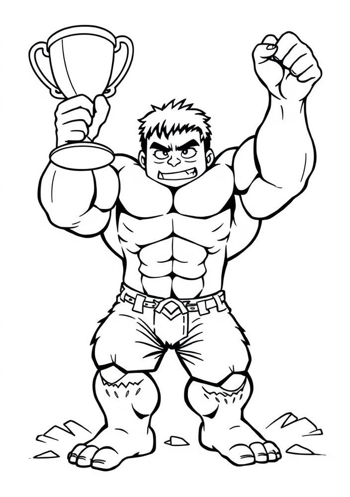 Desenho do Hulk segurando um troféu para colorir