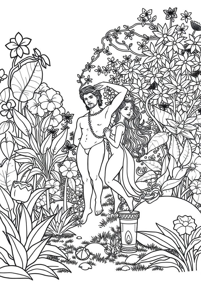 Desenho do Jardim do Éden para colorir