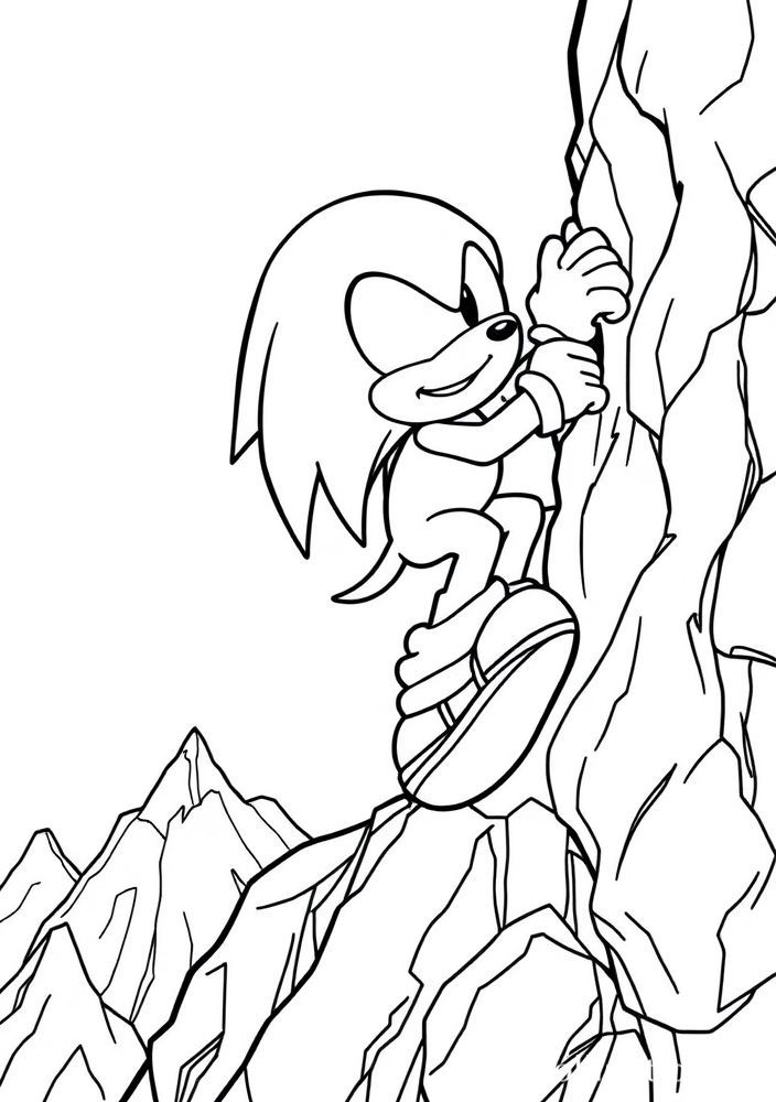 Desenho do Knuckles escalando uma montanha para colorir